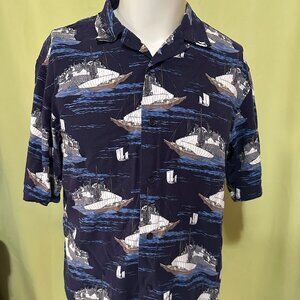 Uniqlo Japan Fishing Boat Design Men's Blue SS Button Front Shirt Small Maru Bek